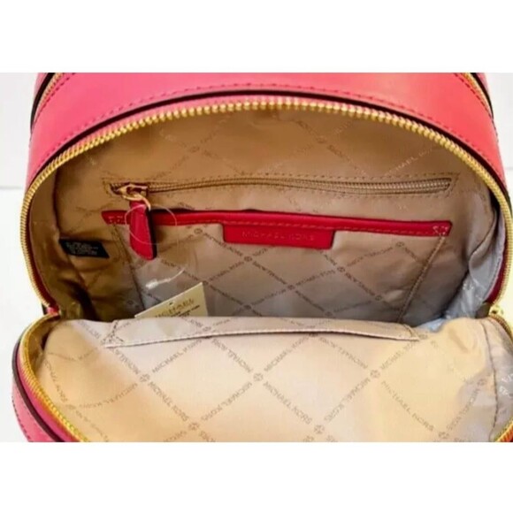 New Michael Kors Jaycee Medium Zip Pocket Backpack Leather Bright Red - Picture 3 of 3